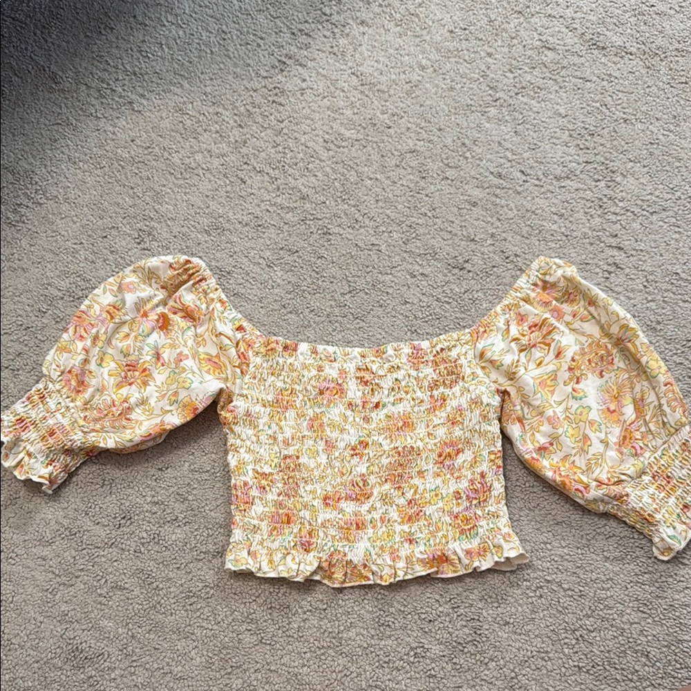 Billabong Floral Smocked Blouse with Puff Sleeves